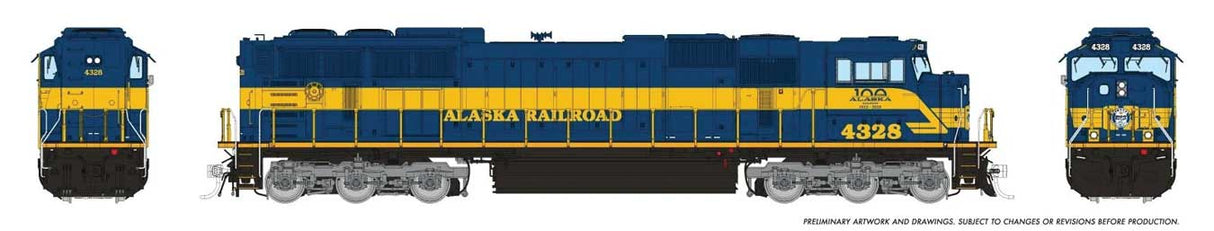 EMD SD70MAC w/Flared Radiators - Standard DC -- Alaska Railroad #4328 (Anniversary Scheme, blue, yellow)-1