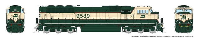 EMD SD70MAC - Standard DC -- Burlington Northern #9589 (Executive, green, cream)-1