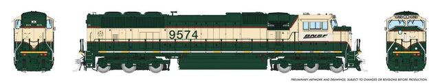 EMD SD70MAC - Standard DC -- BNSF Railway #9574 (Patched Executive, green, cream, Wedge Logo)-1
