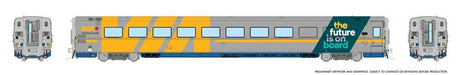 LRC Coach - Lighted - Ready to Run -- VIA Rail Canada #3338 (gray, yellow, black, Future is on Board Slogan)