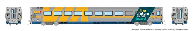 LRC Coach - Lighted - Ready to Run -- VIA Rail Canada #3338 (gray, yellow, black, Future is on Board Slogan)