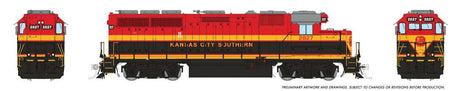 EMD GP40 - Sound and DCC -- Kansas City Southern #2827 (Southern Belle, red, black, yellow, silver)-1