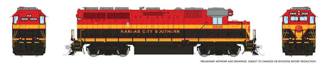 EMD GP40 - Sound and DCC -- Kansas City Southern #2838 (Southern Belle, red, black, yellow, silver)-1