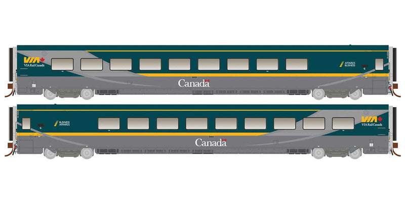 LRC Business Class Car - Ready to Run - Super Continental Line(TM) -- VIA Rail Canada No Number (Green Scheme, gray, green, yellow)