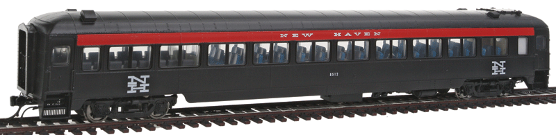 PS Osgood-Bradley 10-Window Smoker Coach w/Partial Skirt - Ready to Run -- New Haven #8512 (McGinnis Scheme, black, red)