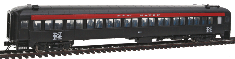 PS Osgood-Bradley 10-Window Smoker Coach, No Skirt - Ready to Run -- New Haven #8525 (McGinnis Scheme, black, red)