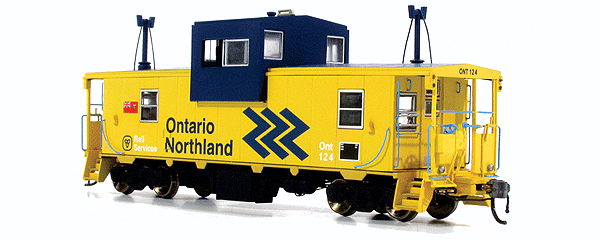 Transcona Yard Wide-Vision Caboose - Lighted & Assembled -- Ontario Northland #124 (yellow, blue)