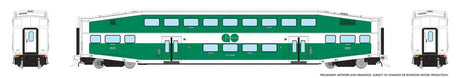 Bi-Level Commuter Coach - Ready to Run -- GO Transit Cab Set #2522(Late Scheme, green, white, Accessible)