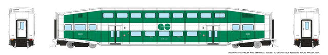 Bi-Level Commuter Coach - Ready to Run -- GO Transit Cab Set #2410(Late Scheme, green white)