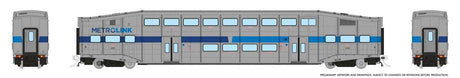 Bi-Level Commuter Coach - Ready to Run -- Metrolink #102 (2025 Scheme, gray, blue, purple)