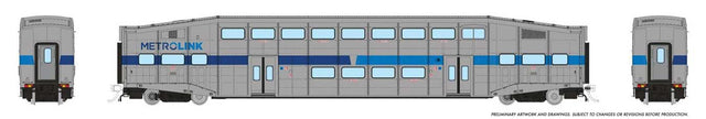Bi-Level Commuter Coach - Ready to Run -- Metrolink #102 (2025 Scheme, gray, blue, purple)
