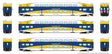 Bi-Level Commuter 2 Coach and Cab Car Set - Ready to Run -- Northstar Set #2 Cab #602 Coach 705, 712 (blue, white, yellow)
