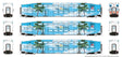 Bi-Level Commuter 2 Coach and Cab Car Set - Ready to Run -- TriRail Set #1 Cab #511 Coach 1005, 1010 (Palm Tree Scheme, blue, green)