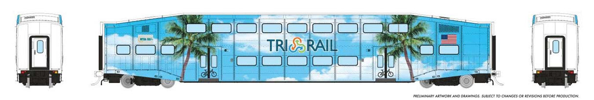 Bi-Level Commuter Coach - Ready to Run -- TriRail #1004 (Palm Tree Scheme, blue, green)
