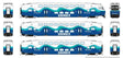 CEM Bi-Level Commuter 2 Coach and Cab Car Set - Ready to Run -- Coaster Set #1 Cab #321 Coach 422, 425 (white, blue, teal)