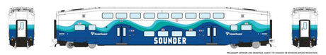 CEM Bi-Level Commuter Coach - Ready to Run -- Coaster Set #423 (white, blue, teal)