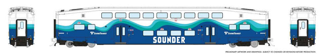 CEM Bi-Level Commuter Coach - Ready to Run -- Coaster Set #423 (white, blue, teal)