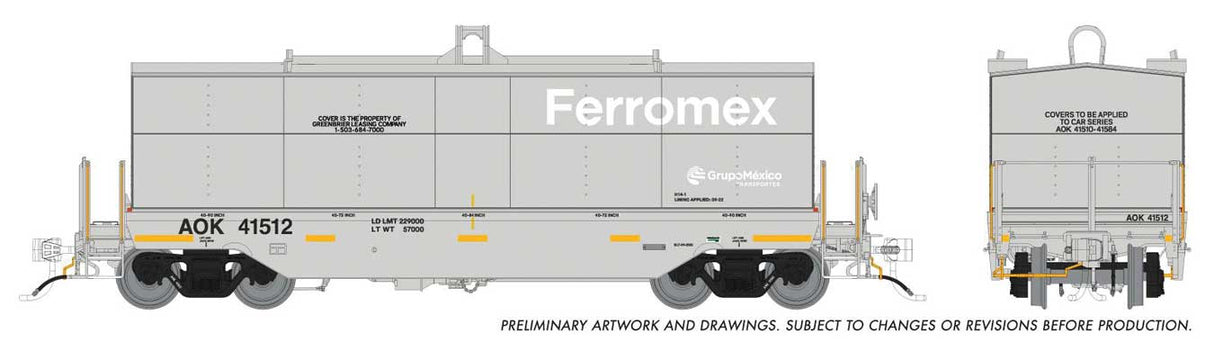 Greenbrier Transverse Coil Car - Ready to Run -- Ferromex AOK Random From Set #2 (gray, white, yellow conspicuity marks)-1