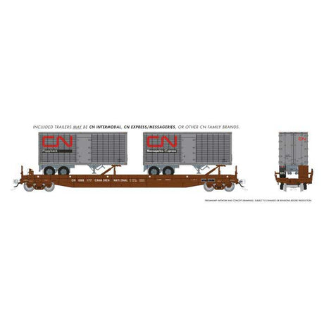 Vancouver Iron Works Piggyback Flatcar w/26' Trailers 6-Pack - Ready to Run -- Canadian National Set #1 (Boxcar Red)-2