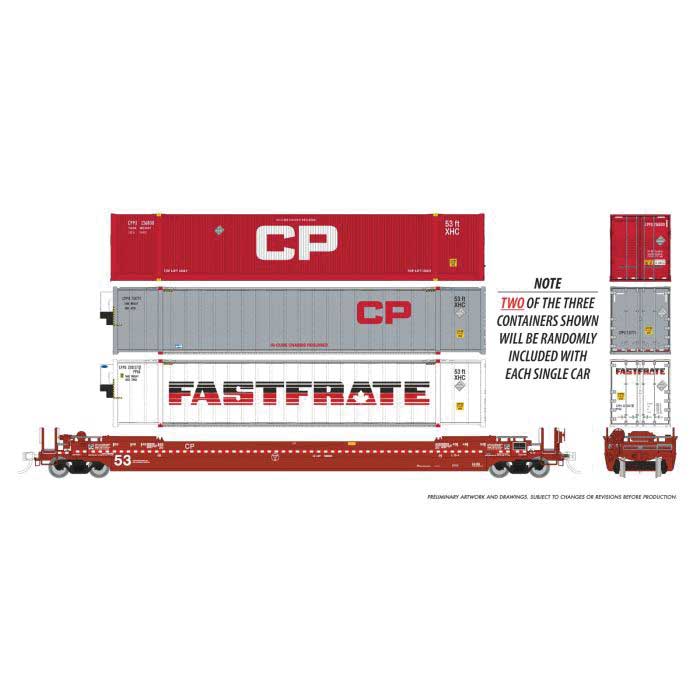 53' Husky-Stack Well Car w/2 Containers 3-Pack - Ready to Run -- Canadian Pacific  #527006, 527145, 527379 (red, white, Dashed Stripe)-1