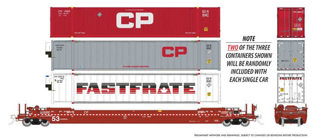 53' Husky-Stack Well Car Only 6-Pack - Ready to Run -- Canadian Pacific (red, white, Dashed Stripe)-1