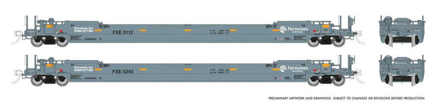 53' Husky-Stack Well Car Only 2-Pack - Ready to Run -- Ferromex (gray, white)-1