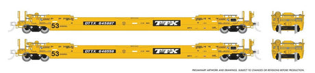 53' Husky-Stack Well Car Only 2-Pack - Ready to Run -- TTX  (As-Delivered, yellow, black)-1