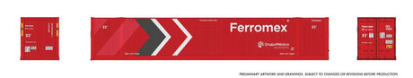 53' Outside-Braced/Corrugated Container 2-Pack - Ready to Run -- Ferromex (Arrow Scheme, red, gray, white)-1