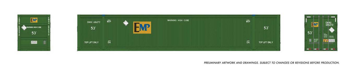 53' Reinforced Outside-Braced/Corrugated Container 2-Pack - Ready to Run -- EMP (green, yellow, blue)-1