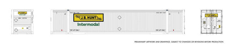 53' Reinforced Outside-Braced/Corrugated Container 2-Pack - Ready to Run -- JB Hunt (white, yellow, black)-1