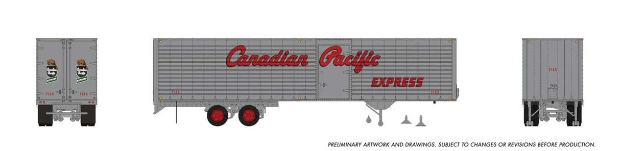 Fruehauf 40' Fluted-Side Volume Van Trailer with Side Door - Assembled -- Canadian Pacific Express #560X (silver, red, Script Lettering)-1