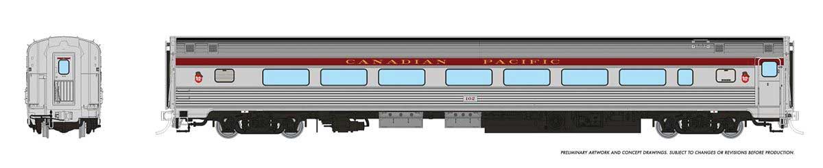 Budd Coach - Ready to Run -- Canadian Pacific #104 (stainless, maroon)