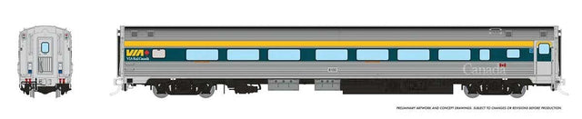 Budd Coach with HEP - Ready to Run -- VIA Rail Canada #8100 (2022 Scheme, stainless, teal, yellow, Large Canada)