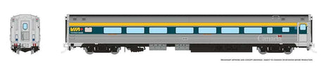 Budd Coach with HEP - Ready to Run -- VIA Rail Canada #8110 (2022 Scheme, stainless, teal, yellow, Large Canada)