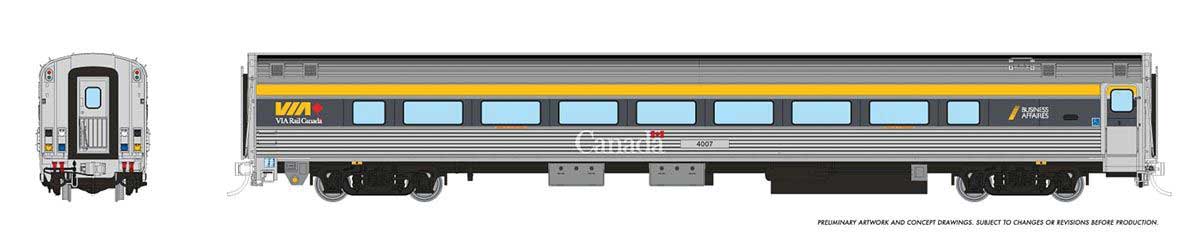Budd Coach with HEP2 - Ready to Run -- VIA Rail Canada #4006 (2022 Scheme, stainless, gray, yellow, Large Canada)