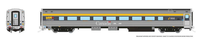 Budd Coach with HEP2 - Ready to Run -- VIA Rail Canada #4006 (2022 Scheme, stainless, gray, yellow, Large Canada)