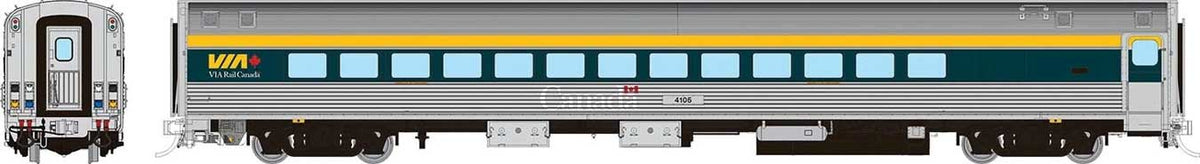 Budd Small-Window Coach - Ready to Run -- VIA Rail Canada #4105 (2020s Scheme, stainless, gray, yellow, Canada Letteri