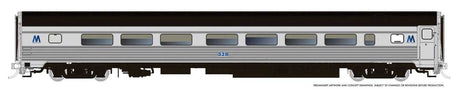 Budd Coach - Ready to Run -- Long Island #529 (MTA Scheme, stainless, black, blue M logo)