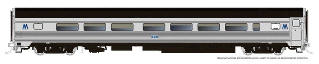 Budd Coach - Ready to Run -- Long Island #529 (MTA Scheme, stainless, black, blue M logo)