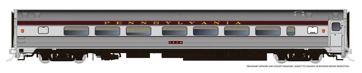 Budd Coach - Ready to Run -- Pennsylvania Railroad #1570 (Congressional Scheme, stainless, Tuscan)
