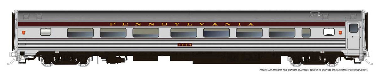 Budd Coach - Ready to Run -- Pennsylvania Railroad #1579 (Congressional Scheme, stainless, Tuscan)