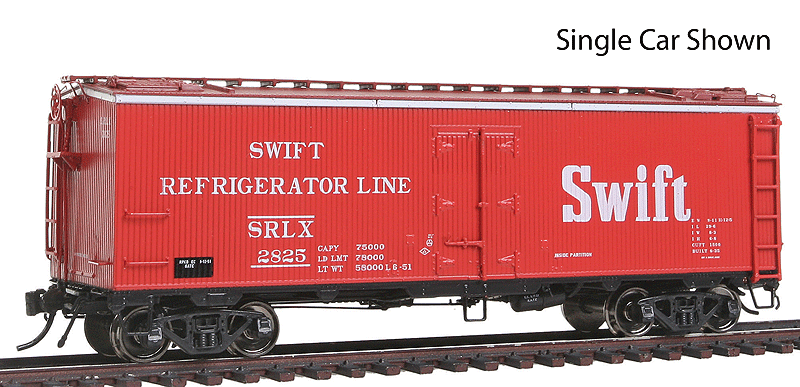 General American 37' Wood Meat Reefer 4-Pack - Ready to Run -- Swift SRLX #2571, 2768, 2778, 2825 (50s Scheme, red, black)