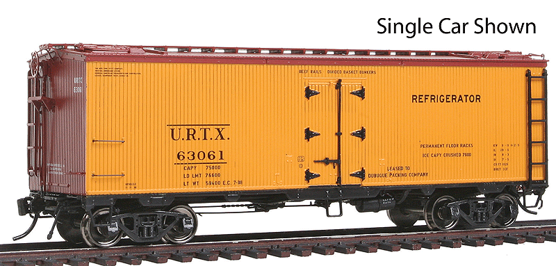 General American 37' Wood Meat Reefer 4-Pack - Ready to Run -- Union Refrigerator Transit #63061, 63068, 63074, 63082 (1938 Scheme, yellow)