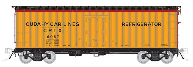 General American 37' Wood Meat Reefer - Ready to Run -- Cudahy Car Lines CRLX (1949, yellow, red, black)