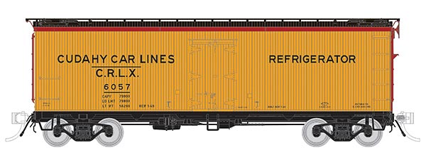 General American 37' Wood Meat Reefer 4-Pack - Ready to Run -- Cudahy 6053, 6066, 6184, 6272 (1949 As-Delivered, yellow, Boxcar Red, red)