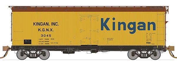 General American 37' Wood Meat Reefer 4-Pack - Ready to Run -- Kingan 3047, 3080, 3121, 3135 (1950s, yellow, Boxcar Red, blue)