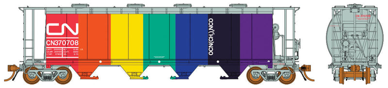 3800 Cu. Ft. Cylindrical Covered Hopper - Ready to Run -- Canadian National #370708 (Potash Display Car, Rainbow w/white Noodle)