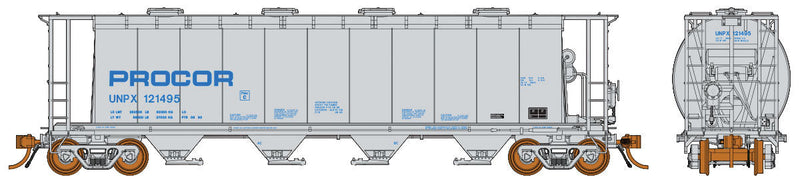 3800 Cu. Ft. Cylindrical Covered Hopper 6-Pack - Ready to Run -- Procor UNPX Set #1 (gray, blue)