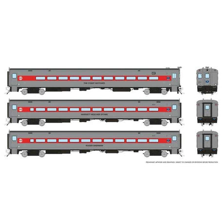 P-S Comet Commuter 2 Coach and Cab Car Set - Ready to Run -- Connecticut DOT Set #1 (Cab #6207, Coaches #6232, 6272, Late Scheme, silver
