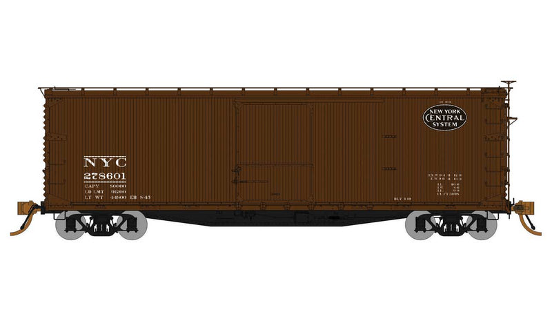 USRA 40' Double-Sheathed Wood Boxcar 4 Pack - Ready to Run -- New York Central (Boxcar Red, black, System Logo)